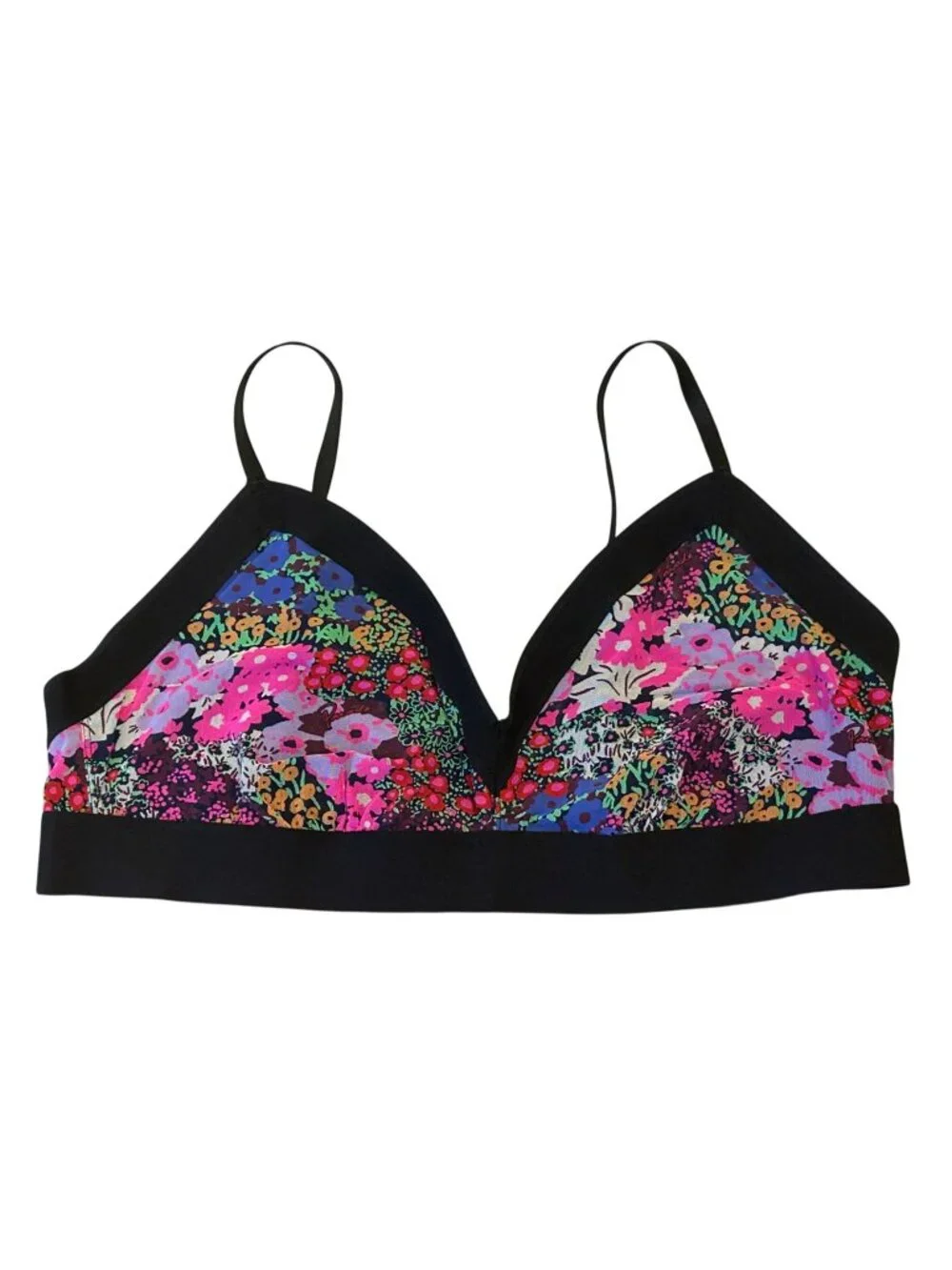 Parade Plunge Bralette – 2XL, Mesh Floral, Wire‑Free, Adjustable, Semi‑Sheer